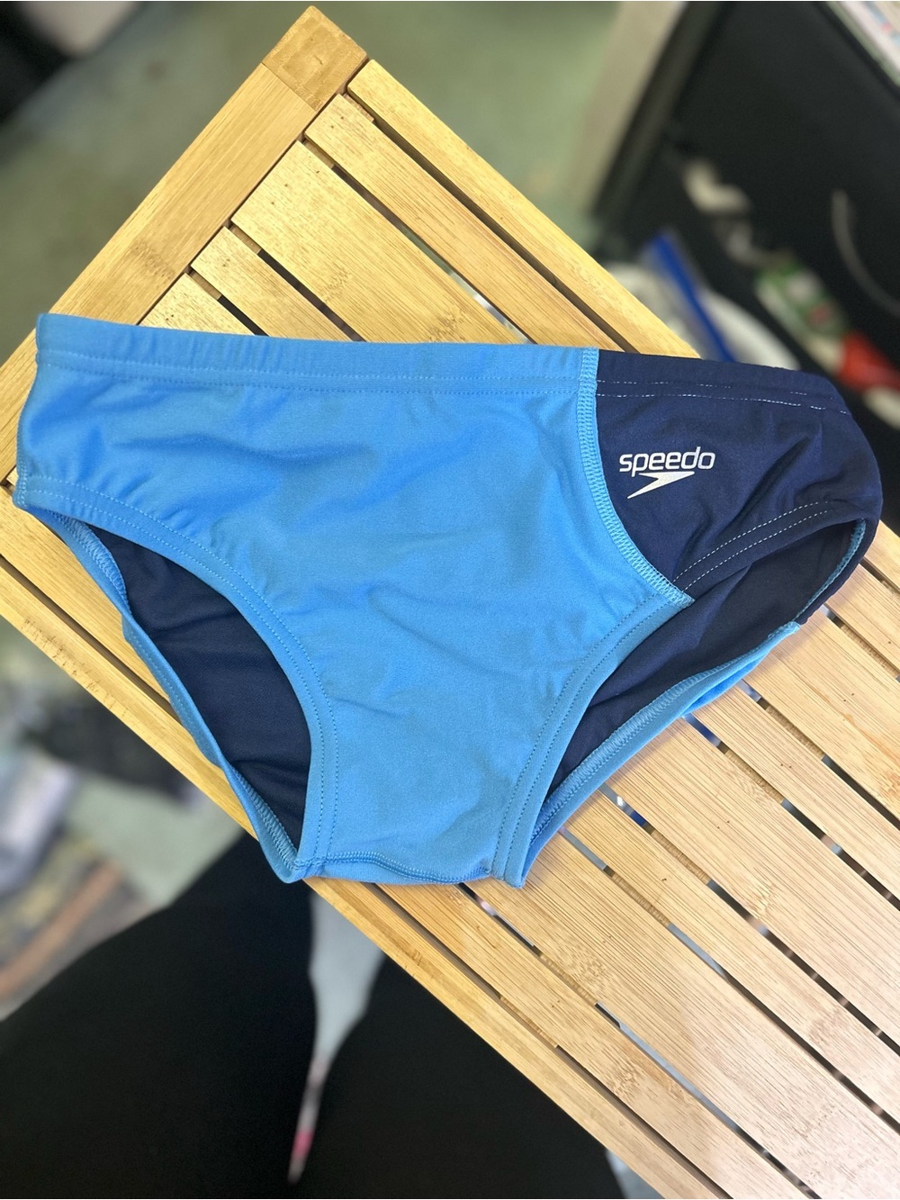 Speedo Light Blue and Navy Two-Tone Swim Briefs